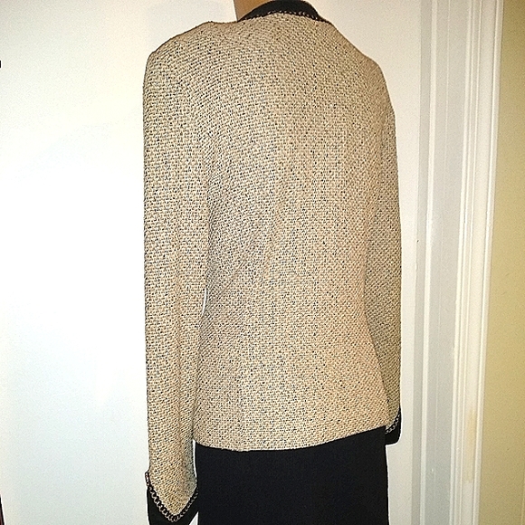ST JOHN COUTURE 6-8 FANTASY TWEED  VELVET BLACK CREAM GOLD LOGO JACKET SKIRT SET - Picture 5 of 14